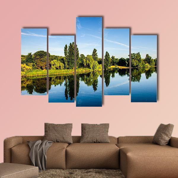 Forest Near Lake Canvas Wall Art-5 Pop-Gallery Wrap-47" x 32"-Tiaracle