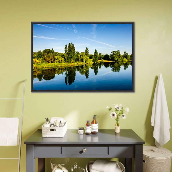 Forest Near Lake Canvas Wall Art-1 Piece-Floating Frame-24&quot; x 16&quot;-Tiaracle