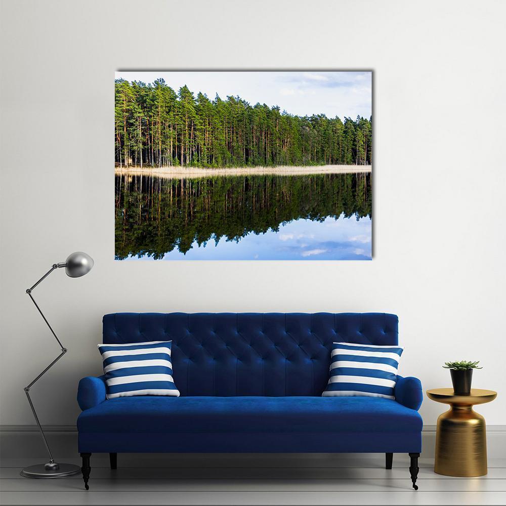 Forest Reflection In Lake Canvas Wall Art-1 Piece-Gallery Wrap-48" x 32"-Tiaracle