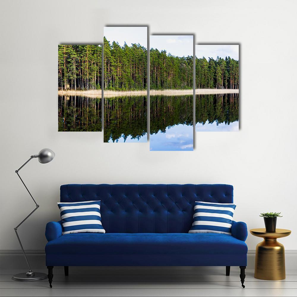 Forest Reflection In Lake Canvas Wall Art-4 Pop-Gallery Wrap-50" x 32"-Tiaracle