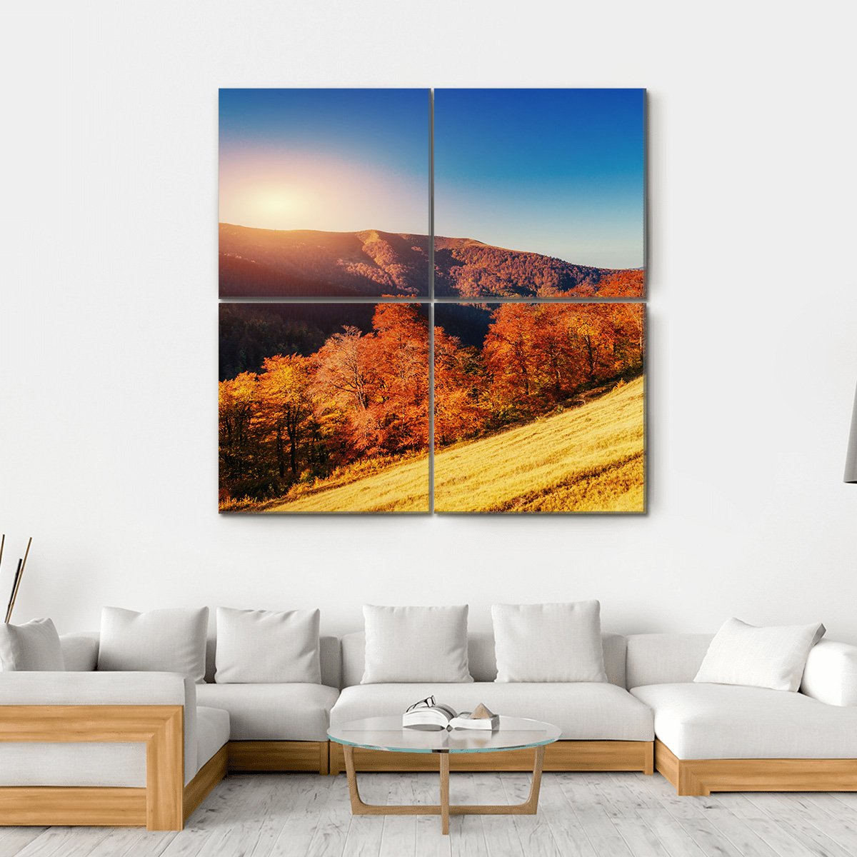 Forest Road In Autumn Canvas Wall Art-4 Square-Gallery Wrap-17" x 17"-Tiaracle