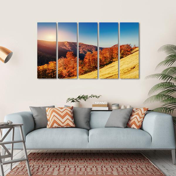 Forest Road In Autumn Canvas Wall Art-5 Horizontal-Gallery Wrap-22" x 12"-Tiaracle