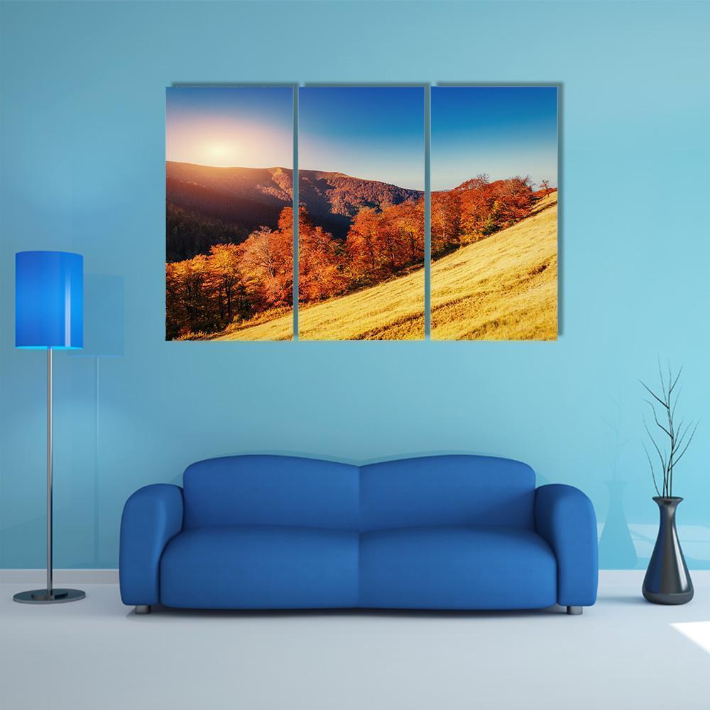 Forest Road In Autumn Canvas Wall Art-3 Horizontal-Gallery Wrap-37" x 24"-Tiaracle