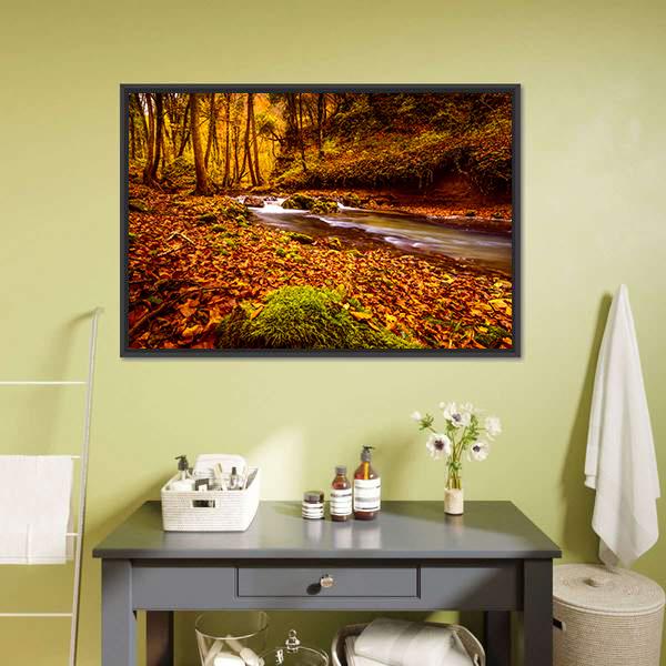 Forest Road In Autumn Canvas Wall Art-1 Piece-Floating Frame-24" x 16"-Tiaracle