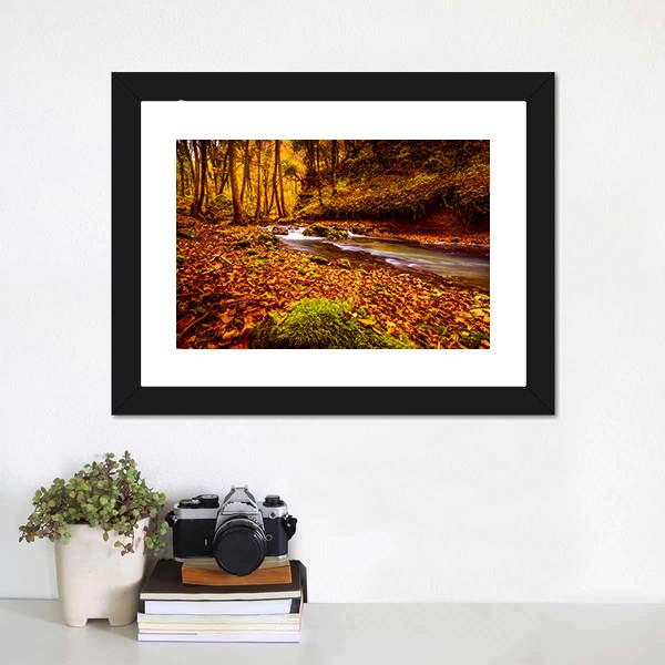 Forest Road In Autumn Canvas Wall Art-1 Piece-Framed Print-20" x 16"-Tiaracle
