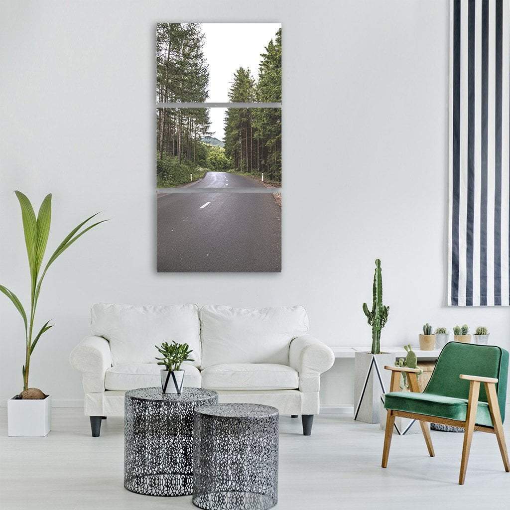 Road Surrounded By Trees Vertical Canvas Wall Art-3 Vertical-Gallery Wrap-12&quot; x 25&quot;-Tiaracle