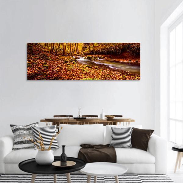 Forest Stream In Croatia Panoramic Canvas Wall Art-3 Piece-25" x 08"-Tiaracle