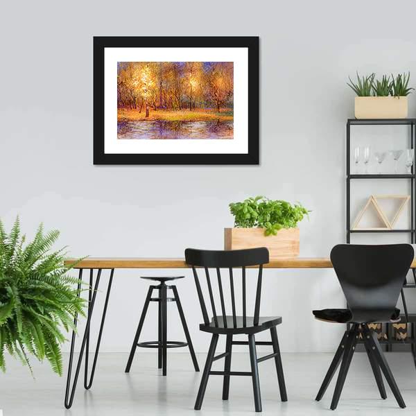 Forest Trees With Lake In Autumn Canvas Wall Art-3 Horizontal-Gallery Wrap-25" x 16"-Tiaracle