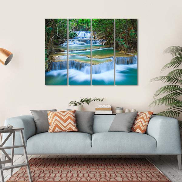 Forest Waterfall Kanchanaburi Canvas Wall Art-4 Horizontal-Gallery Wrap-34" x 24"-Tiaracle