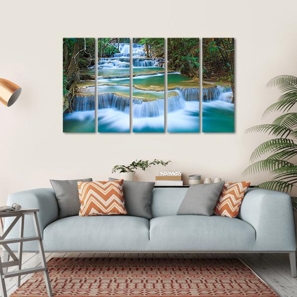 Forest Waterfall Kanchanaburi Canvas Wall Art-5 Horizontal-Gallery Wrap-22" x 12"-Tiaracle