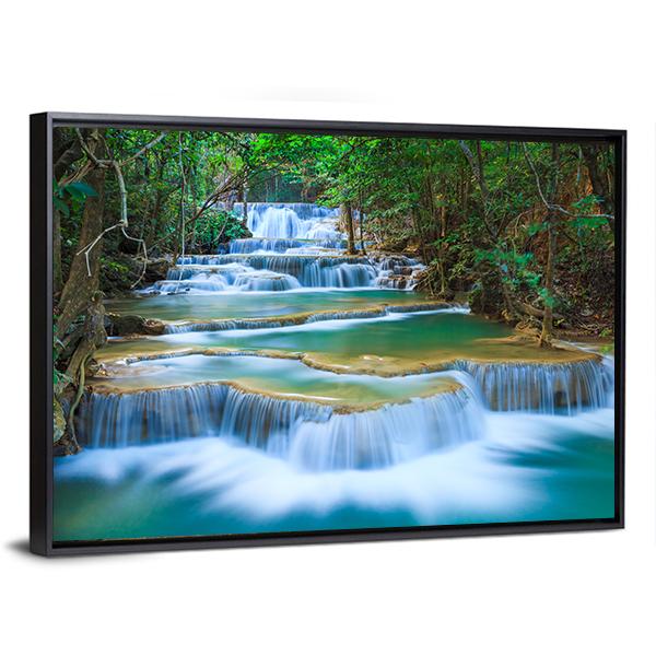 Forest Waterfall Kanchanaburi Canvas Wall Art-3 Horizontal-Gallery Wrap-25" x 16"-Tiaracle