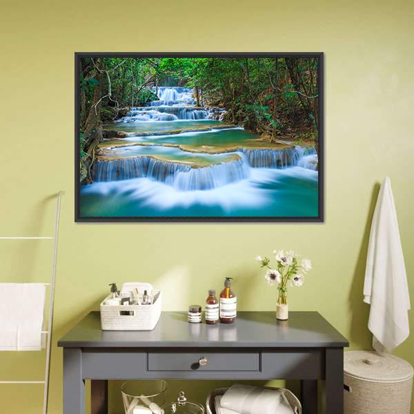 Forest Waterfall Kanchanaburi Canvas Wall Art-3 Horizontal-Gallery Wrap-25" x 16"-Tiaracle