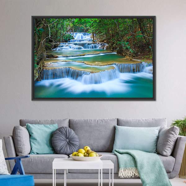 Forest Waterfall Kanchanaburi Canvas Wall Art-3 Horizontal-Gallery Wrap-25" x 16"-Tiaracle