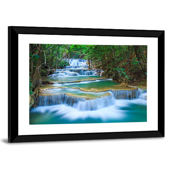 Forest Waterfall Kanchanaburi Canvas Wall Art-3 Horizontal-Gallery Wrap-25" x 16"-Tiaracle