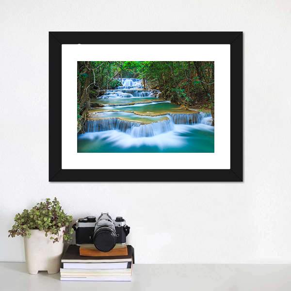 Forest Waterfall Kanchanaburi Canvas Wall Art-3 Horizontal-Gallery Wrap-25" x 16"-Tiaracle