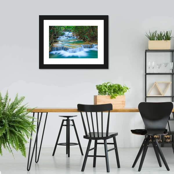 Forest Waterfall Kanchanaburi Canvas Wall Art-3 Horizontal-Gallery Wrap-25" x 16"-Tiaracle
