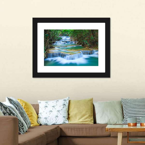 Forest Waterfall Kanchanaburi Canvas Wall Art-1 Piece-Framed Print-20" x 16"-Tiaracle