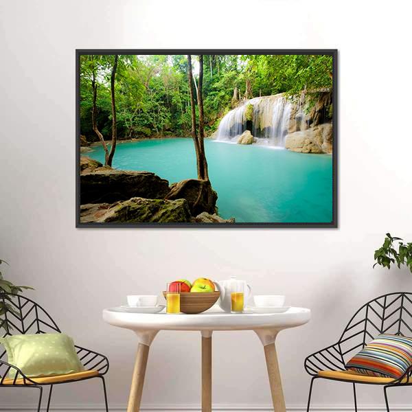 Forest Waterfall Thailand Canvas Wall Art-1 Piece-Floating Frame-24" x 16"-Tiaracle