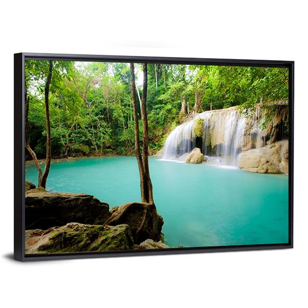 Forest Waterfall Thailand Canvas Wall Art-5 Horizontal-Gallery Wrap-22" x 12"-Tiaracle