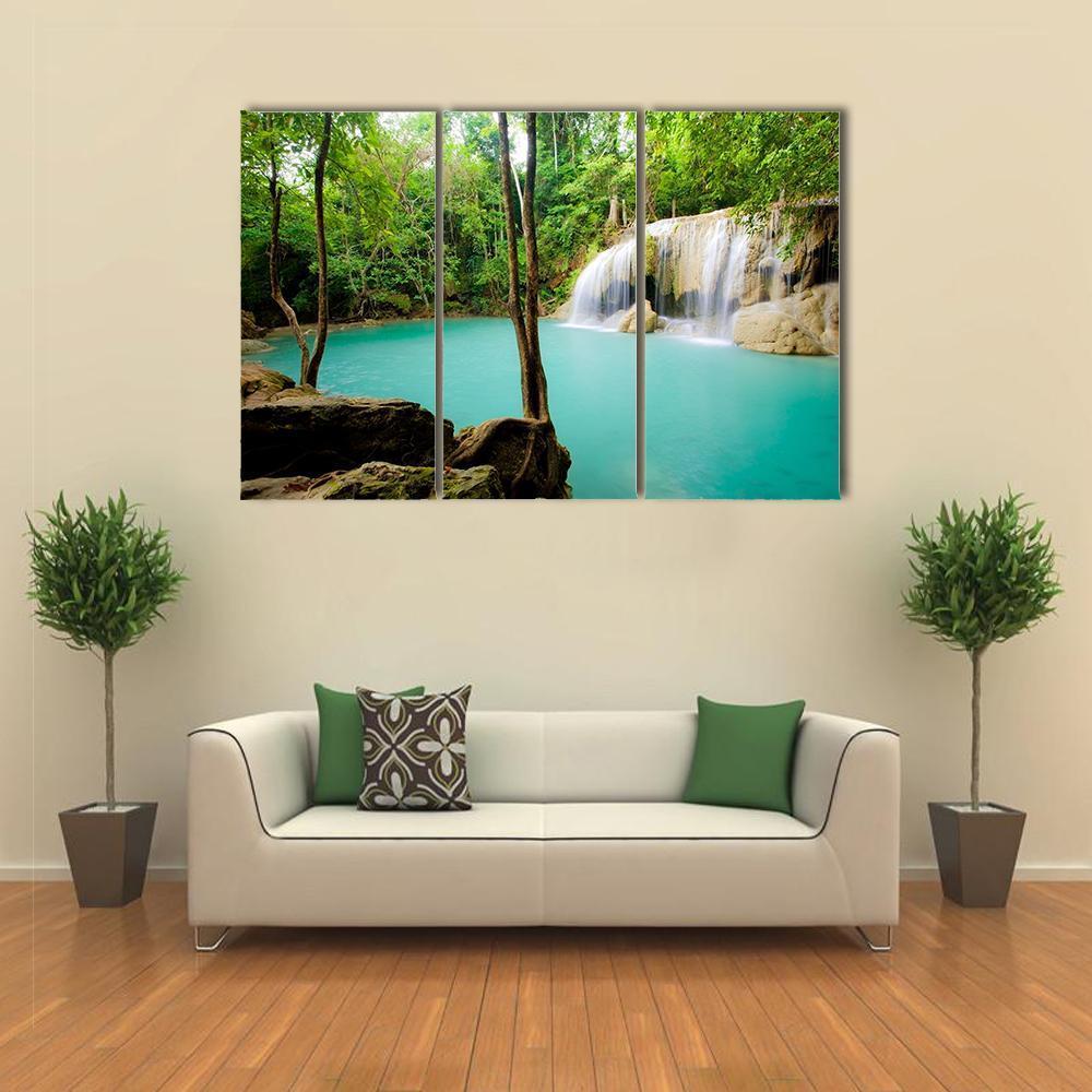 Forest Waterfall Thailand Canvas Wall Art-3 Horizontal-Gallery Wrap-37" x 24"-Tiaracle