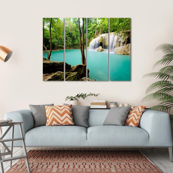 Forest Waterfall Thailand Canvas Wall Art-4 Horizontal-Gallery Wrap-34" x 24"-Tiaracle