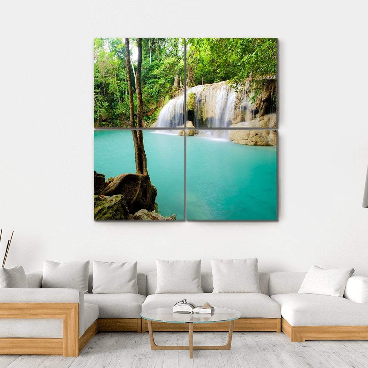 Forest Waterfall Thailand Canvas Wall Art-4 Square-Gallery Wrap-17" x 17"-Tiaracle