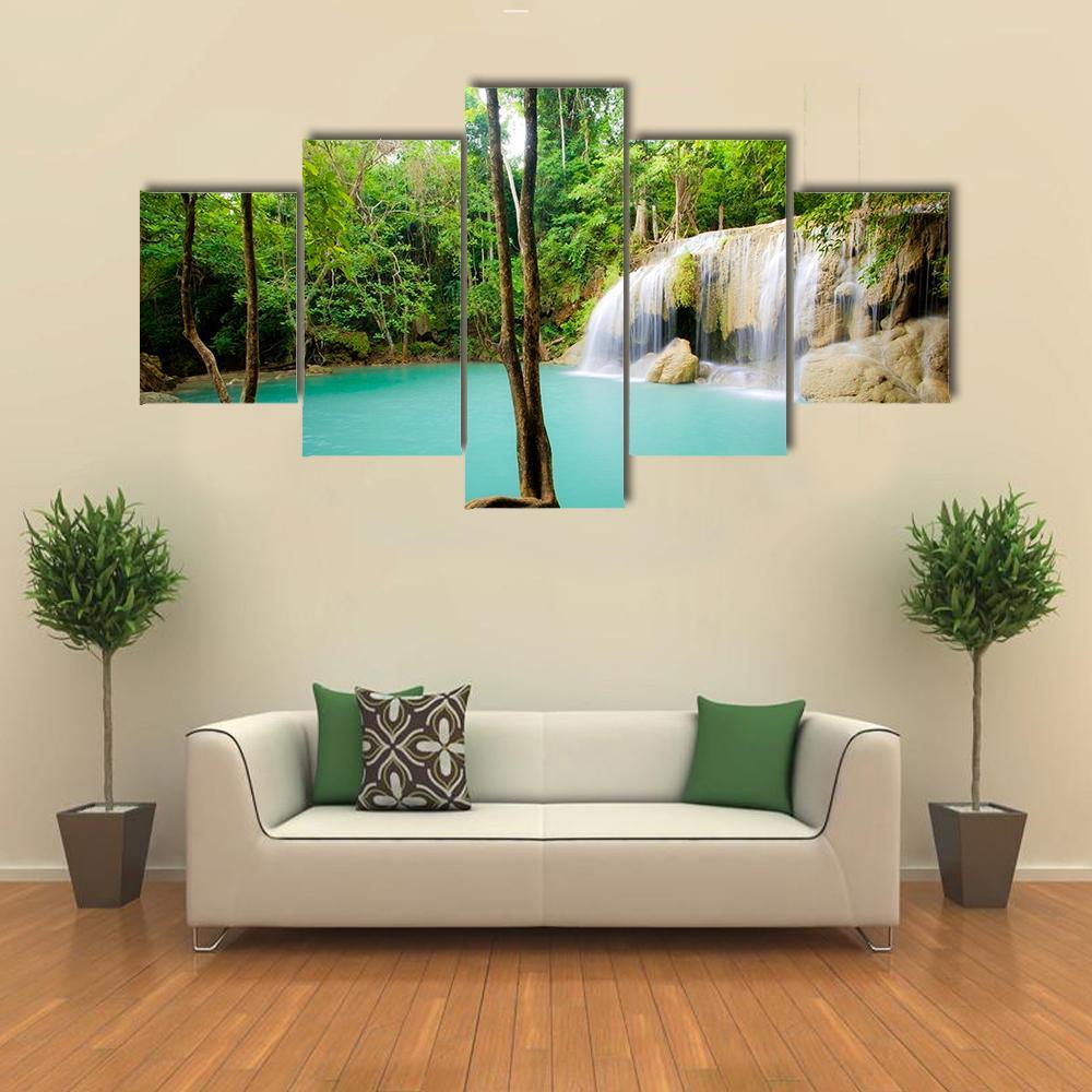 Forest Waterfall Thailand Canvas Wall Art-5 Star-Gallery Wrap-62" x 32"-Tiaracle