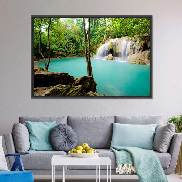Forest Waterfall Thailand Canvas Wall Art-3 Horizontal-Gallery Wrap-25" x 16"-Tiaracle