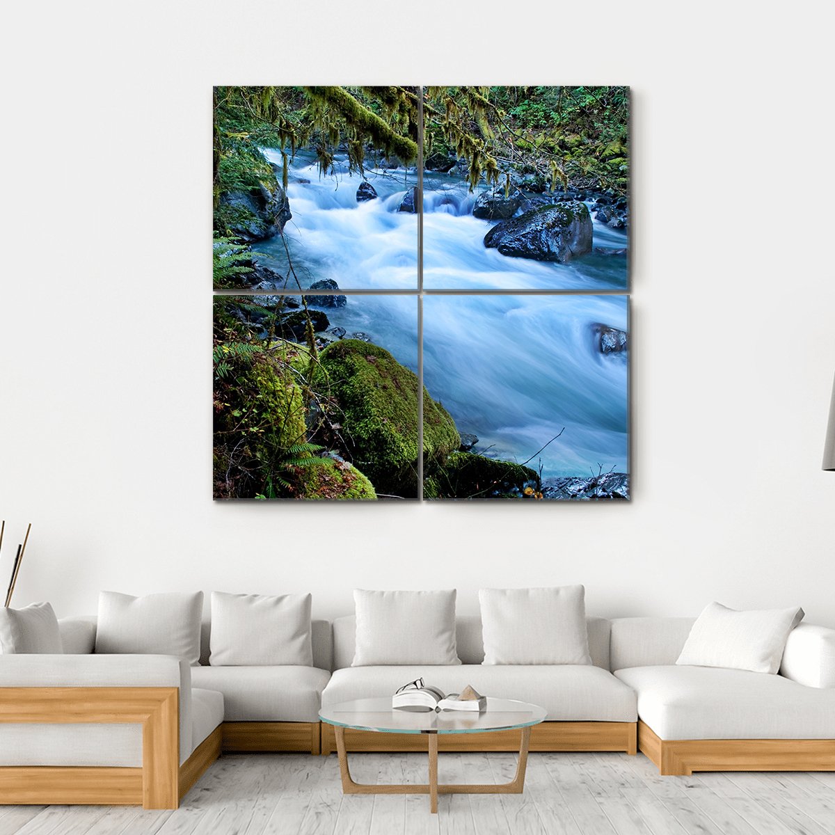 Forest With A River Canvas Wall Art-4 Square-Gallery Wrap-17" x 17"-Tiaracle
