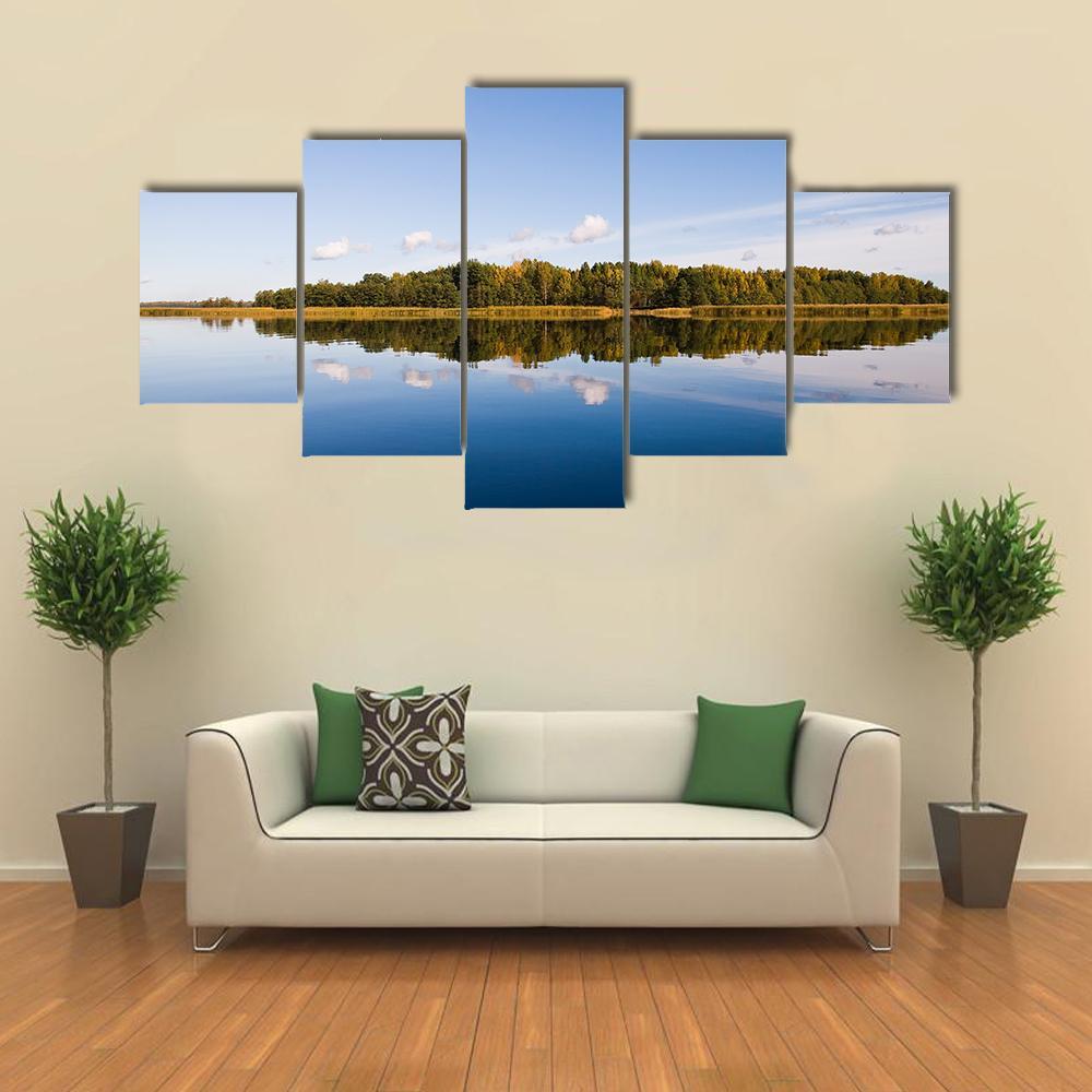 Forest With Lake Russia Canvas Wall Art-5 Star-Gallery Wrap-62" x 32"-Tiaracle