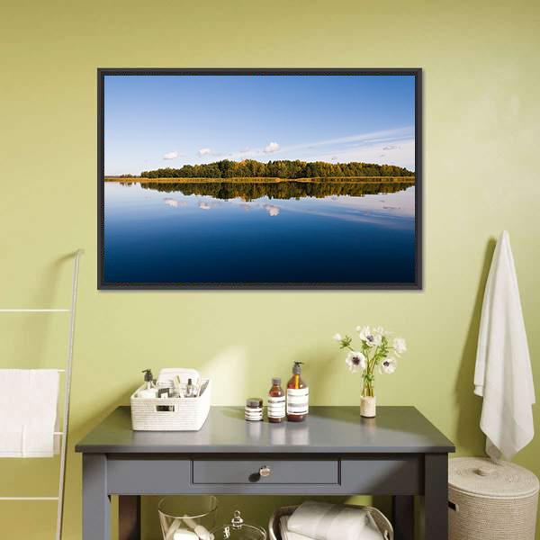 Forest With Lake Russia Canvas Wall Art-1 Piece-Floating Frame-24" x 16"-Tiaracle