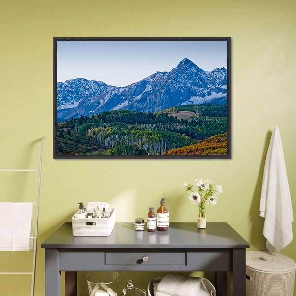 Forest With Mountain Dallas Canvas Wall Art-1 Piece-Floating Frame-24&quot; x 16&quot;-Tiaracle