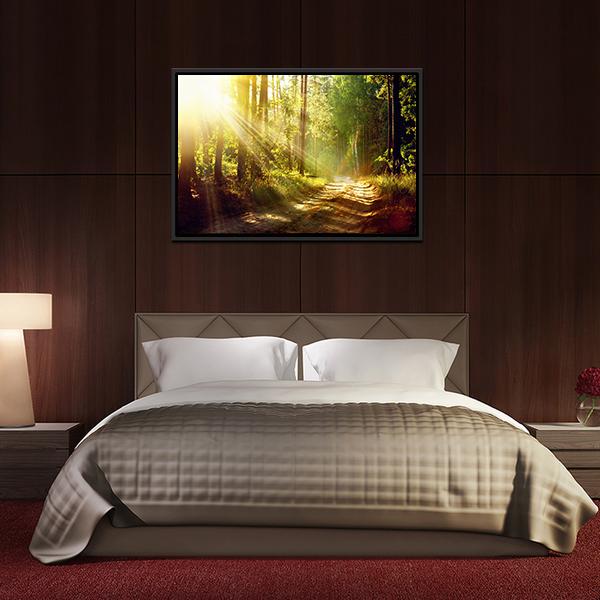 Forest With Sun Rays Canvas Wall Art-3 Horizontal-Gallery Wrap-25" x 16"-Tiaracle