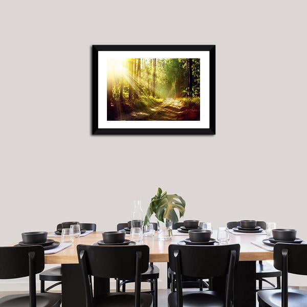 Forest With Sun Rays Canvas Wall Art-5 Horizontal-Gallery Wrap-22&quot; x 12&quot;-Tiaracle