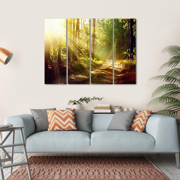 Forest With Sun Rays Canvas Wall Art-4 Horizontal-Gallery Wrap-34&quot; x 24&quot;-Tiaracle