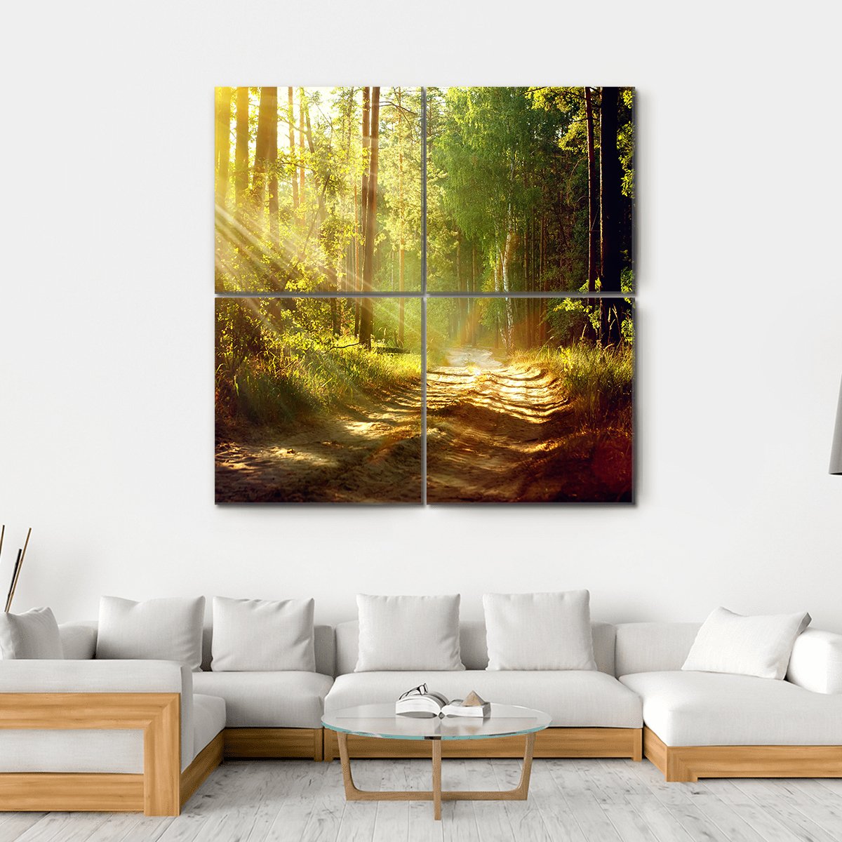 Forest With Sun Rays Canvas Wall Art-4 Square-Gallery Wrap-17&quot; x 17&quot;-Tiaracle