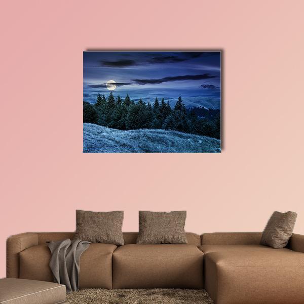 Forested Hills At Night Canvas Wall Art-4 Horizontal-Gallery Wrap-34" x 24"-Tiaracle