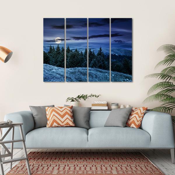 Forested Hills At Night Canvas Wall Art-4 Horizontal-Gallery Wrap-34" x 24"-Tiaracle