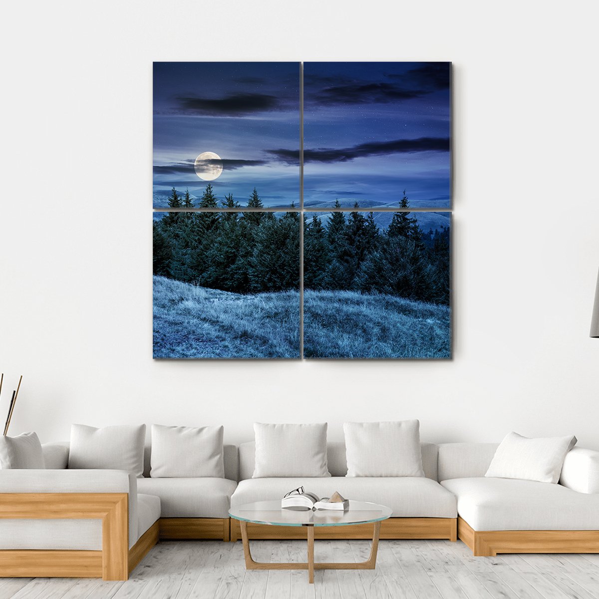 Forested Hills At Night Canvas Wall Art-4 Square-Gallery Wrap-17" x 17"-Tiaracle