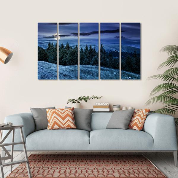 Forested Hills At Night Canvas Wall Art-5 Horizontal-Gallery Wrap-22" x 12"-Tiaracle
