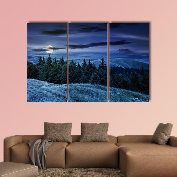 Forested Hills At Night Canvas Wall Art-5 Pop-Gallery Wrap-47" x 32"-Tiaracle