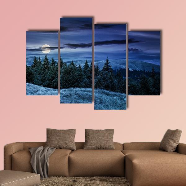 Forested Hills At Night Canvas Wall Art-4 Pop-Gallery Wrap-50" x 32"-Tiaracle