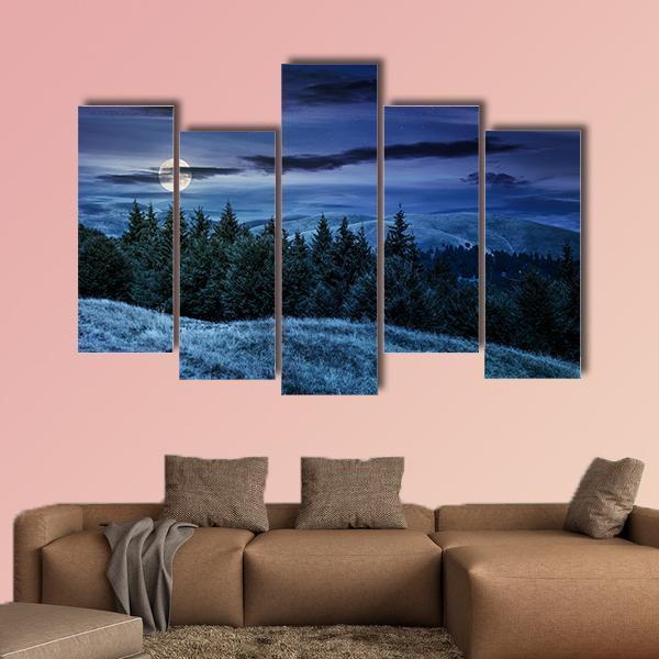 Forested Hills At Night Canvas Wall Art-5 Pop-Gallery Wrap-47" x 32"-Tiaracle