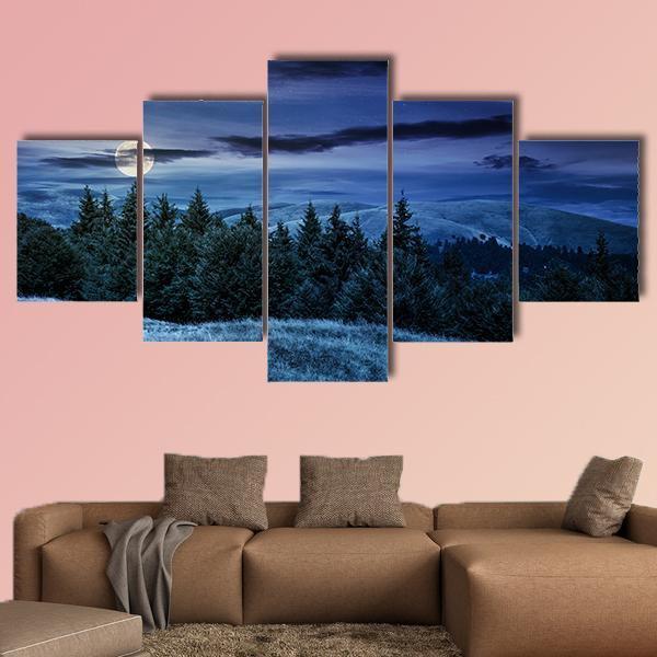 Forested Hills At Night Canvas Wall Art-5 Star-Gallery Wrap-62" x 32"-Tiaracle