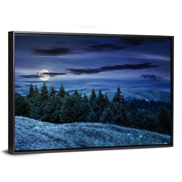 Forested Hills At Night Canvas Wall Art-3 Horizontal-Gallery Wrap-25" x 16"-Tiaracle