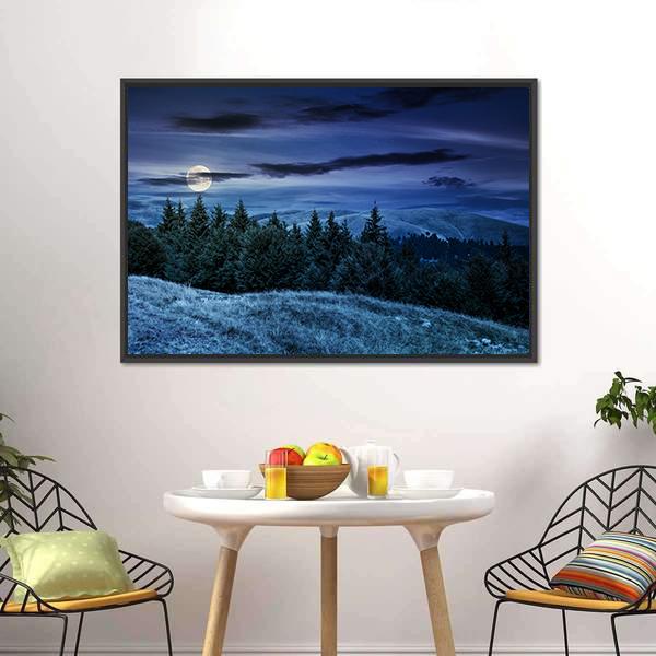 Forested Hills At Night Canvas Wall Art-3 Horizontal-Gallery Wrap-25" x 16"-Tiaracle