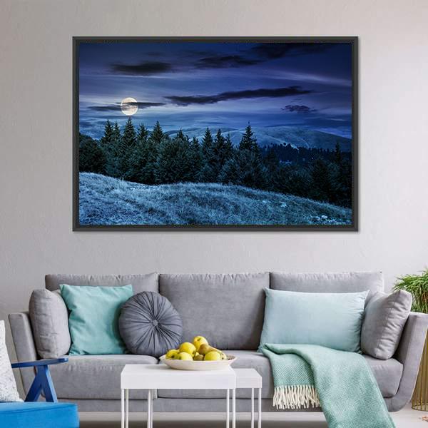 Forested Hills At Night Canvas Wall Art-3 Horizontal-Gallery Wrap-25" x 16"-Tiaracle
