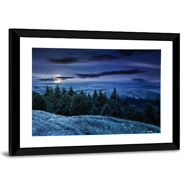 Forested Hills At Night Canvas Wall Art-3 Horizontal-Gallery Wrap-25" x 16"-Tiaracle