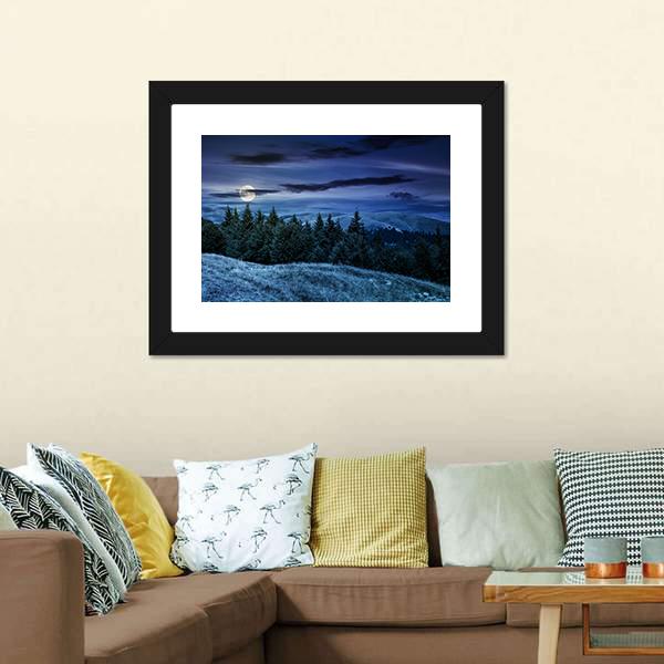 Forested Hills At Night Canvas Wall Art-3 Horizontal-Gallery Wrap-25" x 16"-Tiaracle