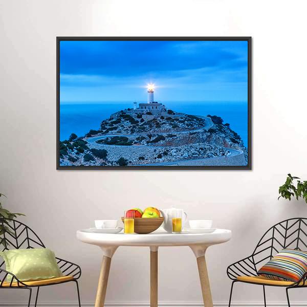 Formentor Lighthouse Canvas Wall Art-3 Horizontal-Gallery Wrap-25" x 16"-Tiaracle